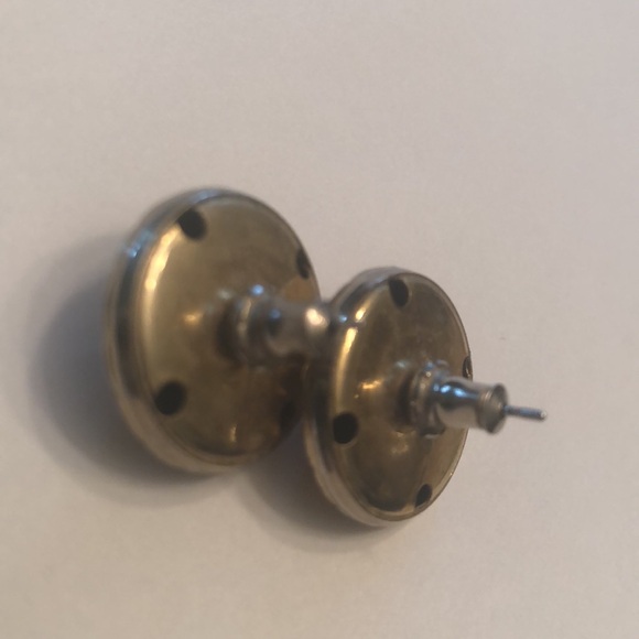 Vintage 70’s Gold Tone Decorative Metal Earrings Silver Tone Centre Dot - #430 - Picture 3 of 5